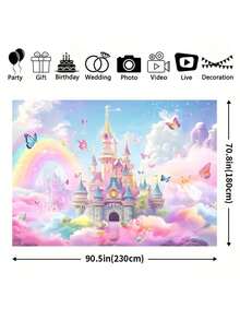 SHEIN 1 Fundal floral de primăvară – Design fluture și castel, fibră de poliester durabilă, ideal pentru evenimente de duș pentru adolescenți și recuzită pentru cabină foto, recuzită pentru studio foto - Multicolor - Vizualizare 13