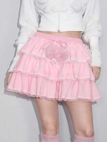 ROMWE Kawaii 女款可爱蓬松绒球装饰蛋糕裙 - 粉色 - 查看 6