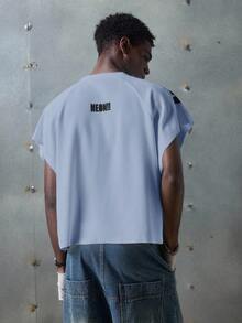 NEON BLANC 男士街头风格白色针织圆领字母印花针织背心，适合夏季 - 淺藍色 - 查看 3