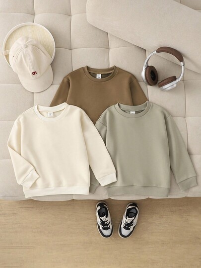 SHEIN Playful Pals 3pcs/Set Infant Unisex All-Match Casual Long Sleeve Crew Neck Pullover Sweatshirts, Baby Hoodies, Versatile Loose Fit, Unisex Baby, Unisex Baby Autumn/Winter Hoodies, Baby Boy Pullover, Baby Girl Pullover Neutral Baby Clothes Unisex Baby Solid Color Sweatshirts Baby Crew Neck Sweatshirts Baby Sweatshirts Fall