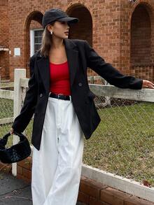 DAZY 女士翻领长袖修身大衣外套 - 黑色 - 查看 6