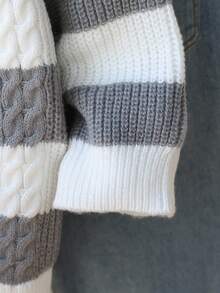 New Colorblock Striped Crew Neck Knit Sweater, Casual Japanese Style For Boys, Winter Fall - White - View 5