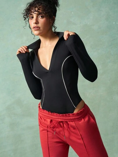 VARSIVA 女式纯色翻领长袖休闲健身连体裤