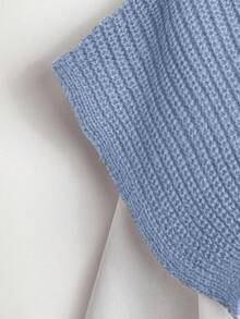 GlowEve Women's Solid Color Asymmetric Knit Shawl Top And Skirt 2 Pieces Set - Baby Blue - View 3