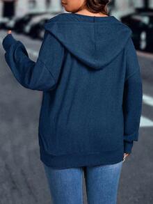 Plus Size Casual Solid Color Sweatshirt - Navy Blue - View 2