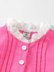 SHEIN Kleine Mädchen Frühling & Herbst Vintage akademischer Stil Gewebe Kleid mit 3D Schleifen Dekor, Rosa; Kleine Mädchen Weiß Langarm Kleid mit Rüschen Saum und Bernstein Knöpfen, geeignet für Schulanfang, süß & elegant für Alltag, Reisen, Fotoshootings und Zusammenkünfte Herbst Winter - Heißes Pink - Übersicht 10