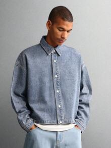 SUMWON Chaqueta vaquera de tela con lavado claro, sobredimensionada, con botones, de longitud corta, con aplicaciones de lentejuelas, de , de uso casual - Azul - Ver 1