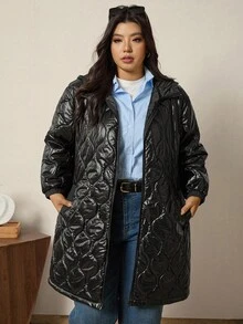 Zelara 大码女式绗缝拉链羽绒服，秋冬季外出 - 黑色 - 查看 6