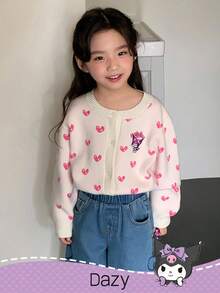 DAZY HELLO KITTY AND FRIENDS | SHEIN 少女心形图案前扣开衫，秋冬 - 米色 - 查看 6