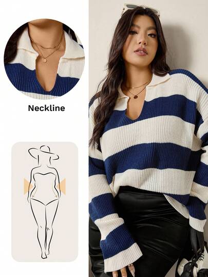 Zelara 大码条纹马球领套头衫