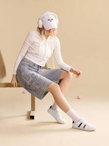 CUCCOO EASI Women's Lace-Up Contrast Color Flat Casual Sneakers - White - View 6