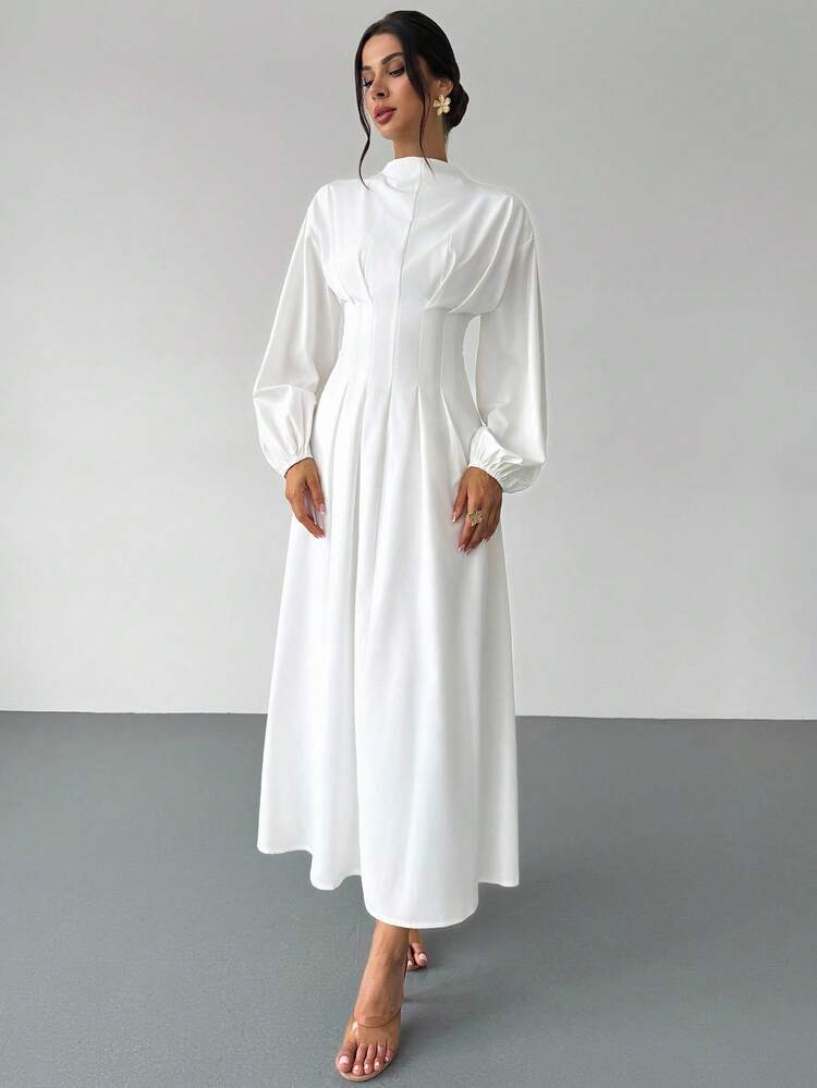 Firerie فستان أنيق أبيض للنساء بياقة عالية ومنطقة الخصر مربوطة ، قصة أكمام فانوس ورفرفة، موديل A-line من النوع الطويل الوسط، مناسب للعمل والمكتب والعطلات والمناسبات الرومانسية، ملائم للربيع والصيف والخريف، فستان تخرج أبيض، فستان فينتاج - أبيض - مشاهدة 6