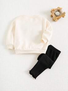 Cozy Pixies Set de 2 piezas: Sudadera de cuello redondo de manga larga con estampado de leopardo y lazo decorativo, y pantalones de cintura elástica de unicolor para niña. Conjunto de moda casual básica y versátil, cómodo para usar en interiores, exteriores, escuela, uso diario, deportes, fiestas, festivales, Halloween, Navidad y Año Nuevo en otoño/invierno. - Multicolor - Ver 2