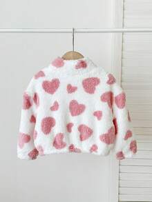 SHEIN LMoss Kids 女婴拼色毛绒心形印花拉链休闲保暖夹克 - 彩色 - 查看 2