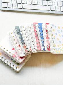 SHEIN Set de 4 cuadernos espirales con adornos florales, mini diarios de bolsillo tamaño A7, portátiles para la oficina - Multicolor - Ver 5