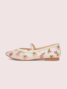 CUCCOO DOLLMOD Women's Fashionable Flat Floral Pattern Slip-On Shoes - Apricot - View 7