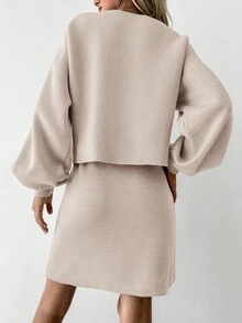 EURMUSE 蝙蝠袖毛衣和針織裙 - 杏色 - 查看 2