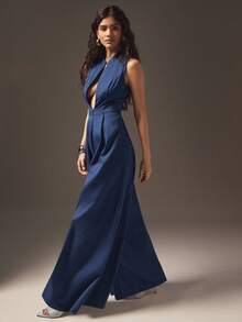 Hauture Extreme Wide Leg Zip Front Sleeveless Jumpsuit - Blue - View 3