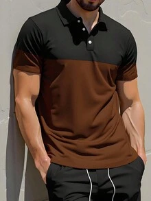 Manfinity Dauomo Men Color-Blocked Casual Short Sleeve Polo Shirt For Spring/Summer - Multicolor - View 4