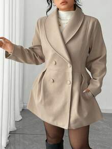 Elenzga Plus Size Fashionable Versatile Double-Breasted Overcoat, Autumn/Winter - Khaki - View 5