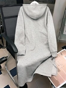 SHEIN 女式羊毛连帽连衣裙，配有抽绳和纽约字母印花，长袖运动衫图案套装