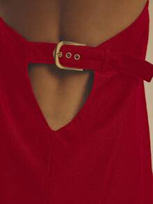 Aralina 宽肩带甜心领合身腰部纹理面料夏季度假装女式迷你连衣裙 - 紅色 - 查看 3