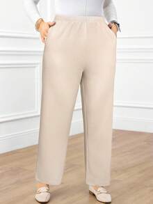 EMERY ROSE Pantalones largos negros casuales y diarios con bolsillos para mujer de talla grande - Albaricoque - Ver 3