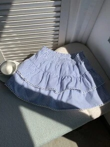 Comfortcana Women's A-Line Skirt, Striped Woven Fabric With Elastic Waist And Ruffle Hem, Suitable For Country Music Festival - Multicolor - View 4