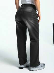 EURMUSE 低腰宽松直筒牛仔裤 - 深灰色 - 查看 2