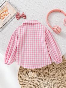 SHEIN LMoss Kids Baby Girls Plaid Button Front Lantern Sleeve Casual Blouse Fall Winter Long Sleeve Button Down Infant Shirt Girl Baby Checkered Shirt Girl Pink Shirt For Baby Toddler Girl Blouses Baby Plaid Shirt