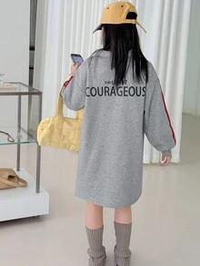 DAZY Tween Girl Fall Clothes Polo Collar Letter Print Knit Fashion Dress - Grey - View 2