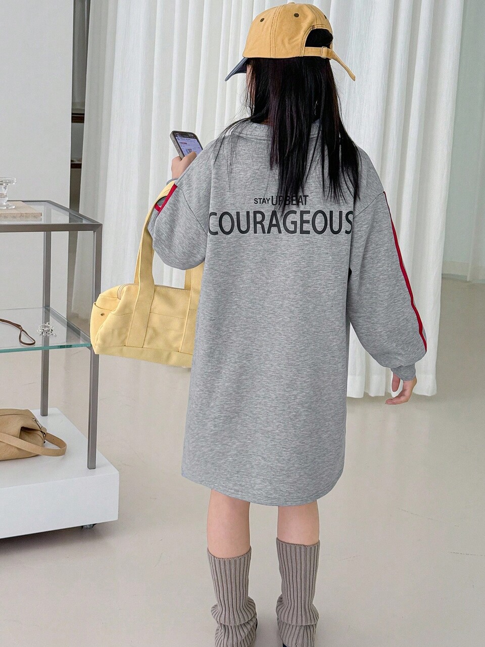 Tween Girl Fall Clothes Polo Collar Letter Print Knit Fashion Dress