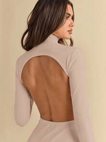 SHEIN BAE Bộ đồ liền thân dài tay khoét lỗ gợi cảm cho nữ - Màu Khaki - Xem 7