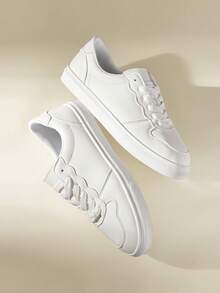 CUCCOO EASI Women's Round Toe Lace-Up Casual Sneakers, Flat Comfortable Athletic Shoes For Students - White - View 6