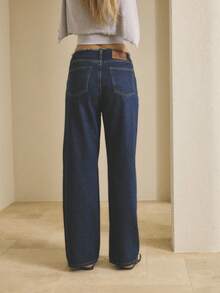 Aralina 女士休闲牛仔夏/秋/冬 Y2K 90 年代复古高腰流苏腰带牛仔裤，非常适合乡村音乐会服装、教师服装和万圣节服装 - 深色水洗藍 - 查看 2