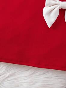 SHEIN 年轻女孩优雅可爱红色针织蝴蝶结长袖连衣裙 - 紅色 - 查看 7