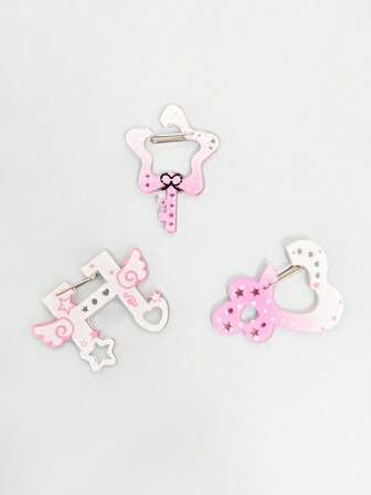 Anime 3 piezas de llaveros con forma de nota musical, corazón y accesorios de mochila con estampado de lunares, alas y moños de estilo Lolita Y2K de acrílico degradado, accesorios versátiles y de alta gama