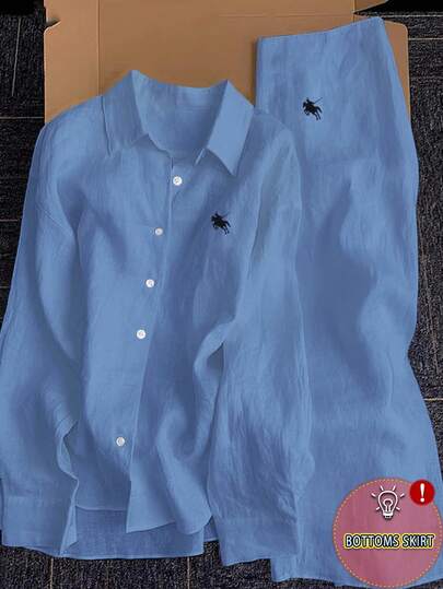 INAWLY 女士时尚休闲衬衫和迷你裙两件套