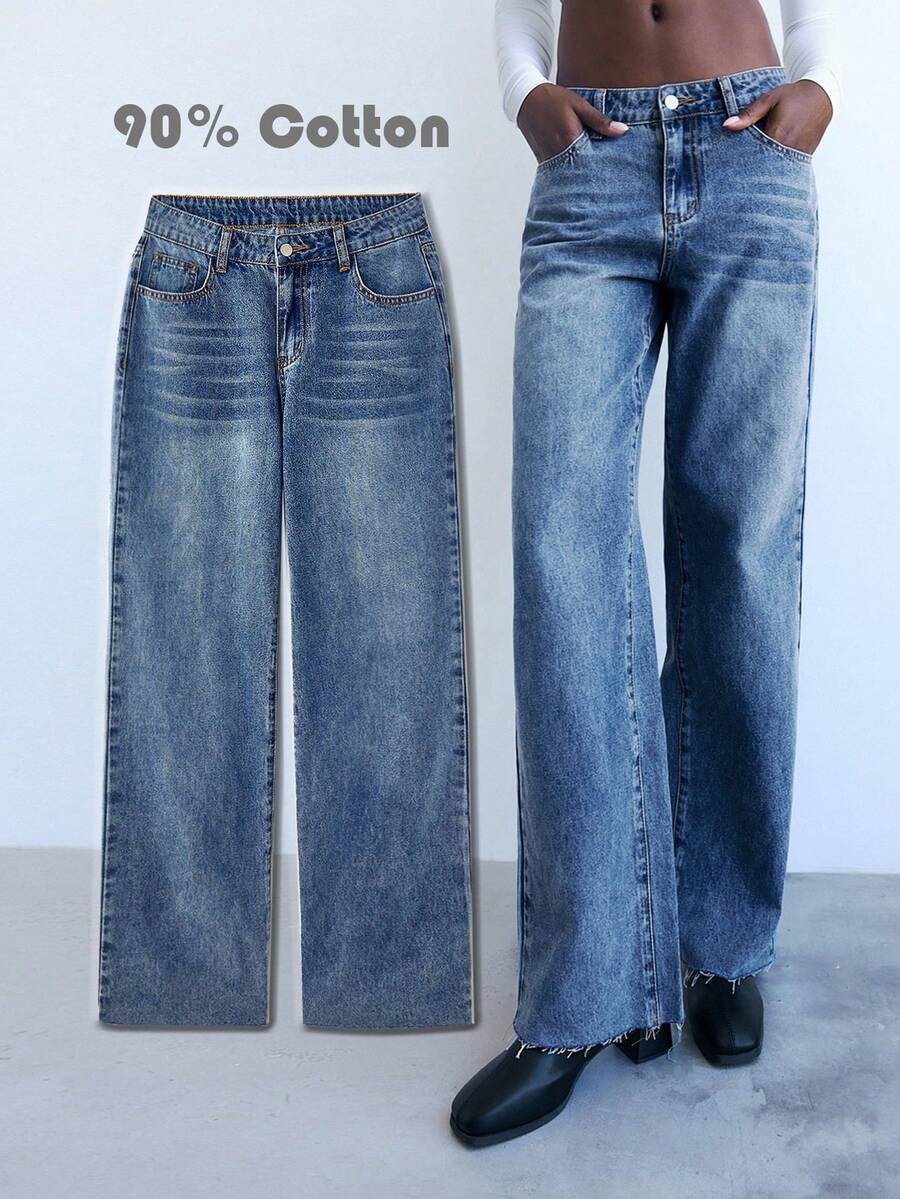 Maija Women's Blue Jeans Low Waist Straight Pants Versatile Casual Autumn New Style