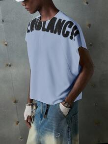 NEON BLANC 男士街头风格白色针织圆领字母印花针织背心，适合夏季 - 淺藍色 - 查看 4