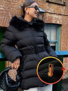 Livesso Kurtka z kapturem w jednolitym kolorze, zimowa - Czarne - Zobacz 2