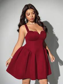 Viva Relle Vestido elegante de talla grande de unicolor con copa de corazón y tirantes - Rojo - Ver 5