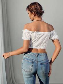 LanaWest Women's Woven Puff Sleeve Off-Shoulder Crop Top, Paired With, Ladies' Carnival Costume For Performance, Dirndl - White - View 2