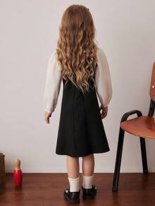 PrepCrw Young Girls' Preppy Style Color Block 2 In 1 Shirt Collar Long Sleeve Dress Fall Winter - Black and White - View 2