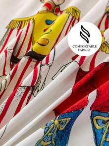 HARRY POTTER X SHEIN 三件套果冻豆印花床上用品套装，磨毛面料，柔软保暖，红色条纹被套，适用于单人床/双人床/大号床/特大号床，圣诞节礼物之选