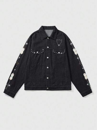 Street Life Giacca di jeans con borchie da uomo, autunnale