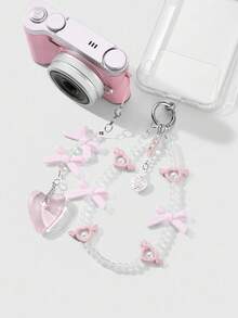 ROMWE Kawaii 2 件优雅简约甜美手工串珠仿水晶和珍珠树脂蝴蝶结心形吊坠，多功能装饰，适用于手机、钥匙链、包包，适合作为女孩/女士的礼物，日常穿着和节日 - 粉色 - 查看 1