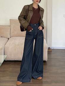 DAZY Women Straight Leg Pocket Decorated Jeans,Back To School Clothes