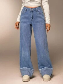 SHEIN Forever 21 Quần Jeans Nữ Quần Jeans Cạp Thấp Quần Jeans Công Sở Thường Ngày Cho Nữ Quần Ống Rộng Y2k Trang Phục Công Sở Cho Nữ Quần Baggy Quần Mùa Hè Trang Phục Thường Ngày Cho Nữ Quần Jeans Xanh Quần Mùa Hè Cho Nữ Quần Jeans Denim Quần Áo Hippie Cho Nữ - Màu xanh nhạt - Xem 1