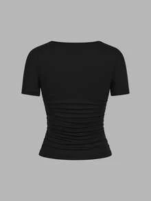 SHEIN EZwear 4件套休闲纯色圆领短袖T恤，黑色、白色、灰色可选，适合秋夏季节穿着，尺码齐全。 - 彩色 - 查看 10